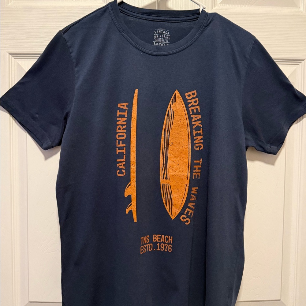 Vintage Surf Navy Tee with Orange Design